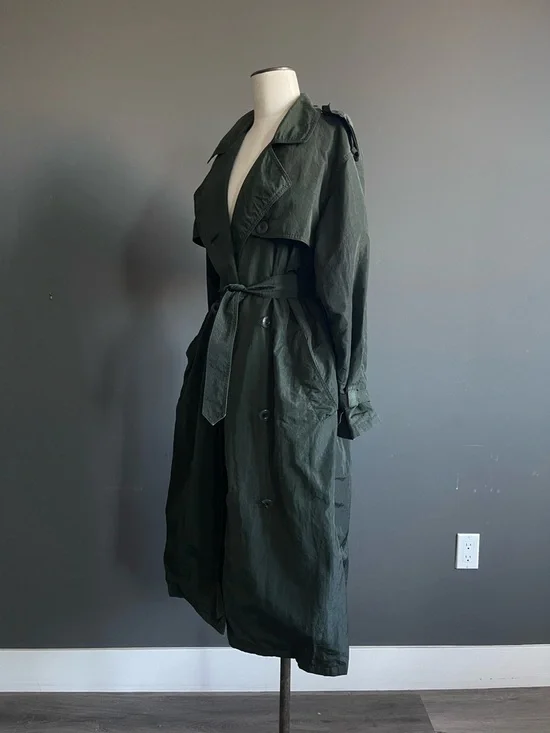 Olive Green Trench Coat Belted Lightweight Minimalist The Row Style Chic Paris - Picture 3 of 8